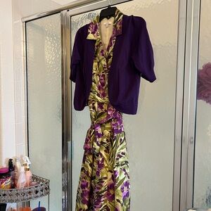 Purple and Green Floral Dress with Jacket